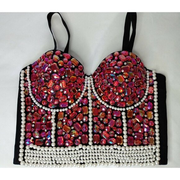 Charmian Tops - Bslingerie Womens Sz M Bustier Crop Top Club Wear Lingerie Rhinestone & Pearl